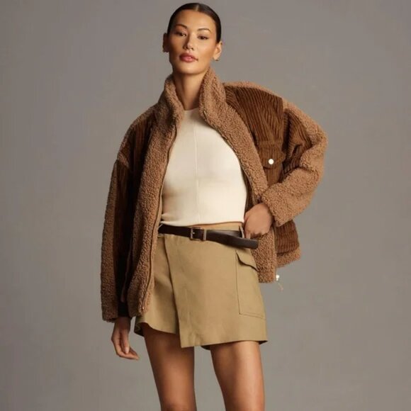 Blank NYC Fuzzy Wuzzy Corduroy Sherpa Mix Trucker Jacket Brown Tan Size Small - Picture 5 of 10